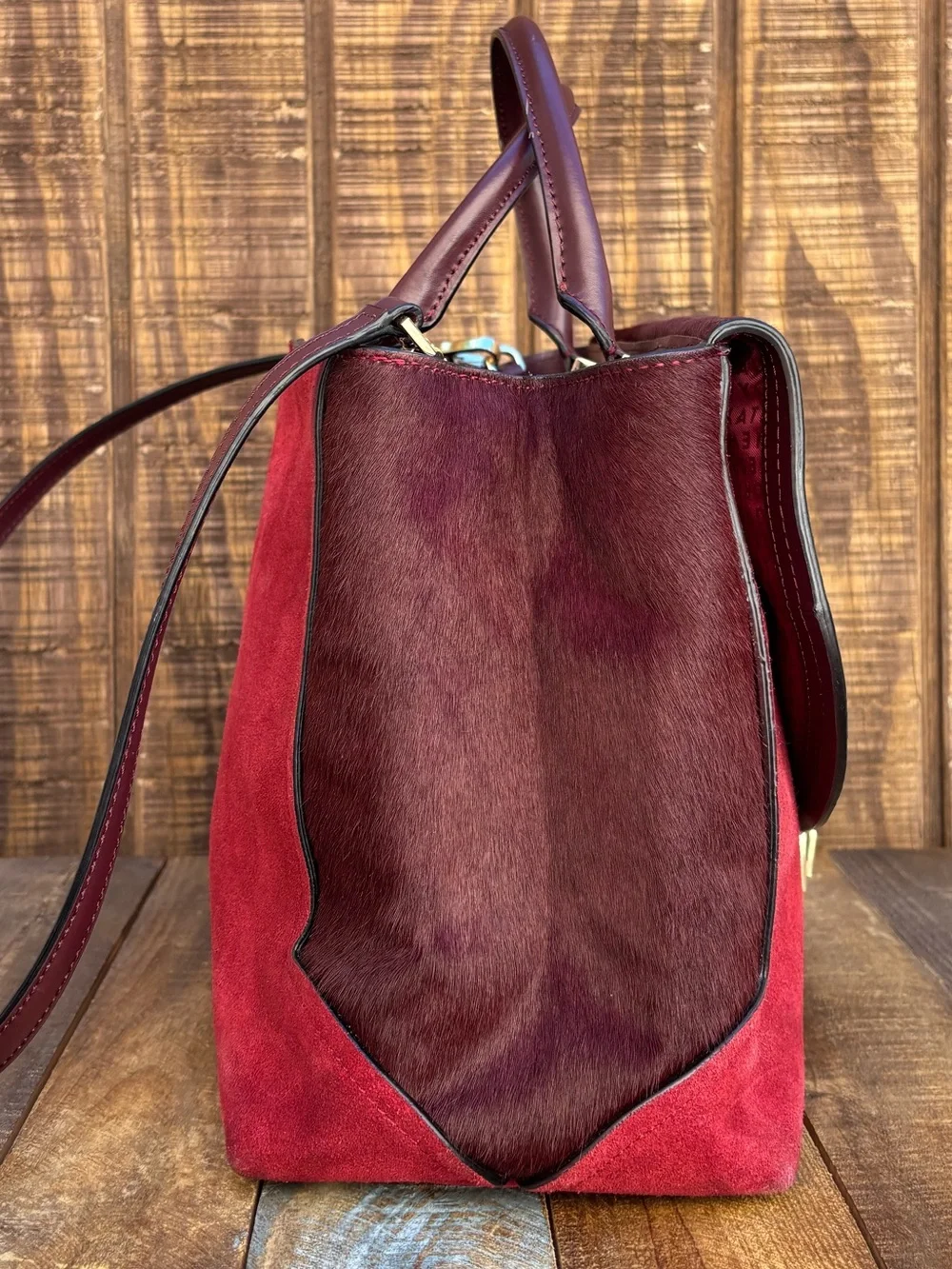 Kate Spade Red Plum Bordeaux Mira Street Keran Calf Hair Leather Purse